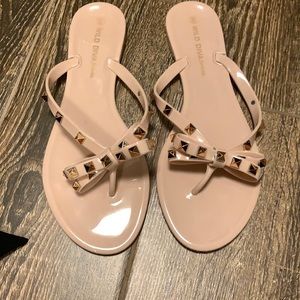 Gold stud nude sandals